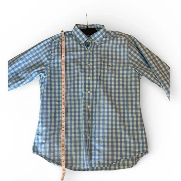 Vineyard Vines Blue Gingham Button Down Shirt Men’s XL Whale Logo Pocket - Picture 3 of 6
